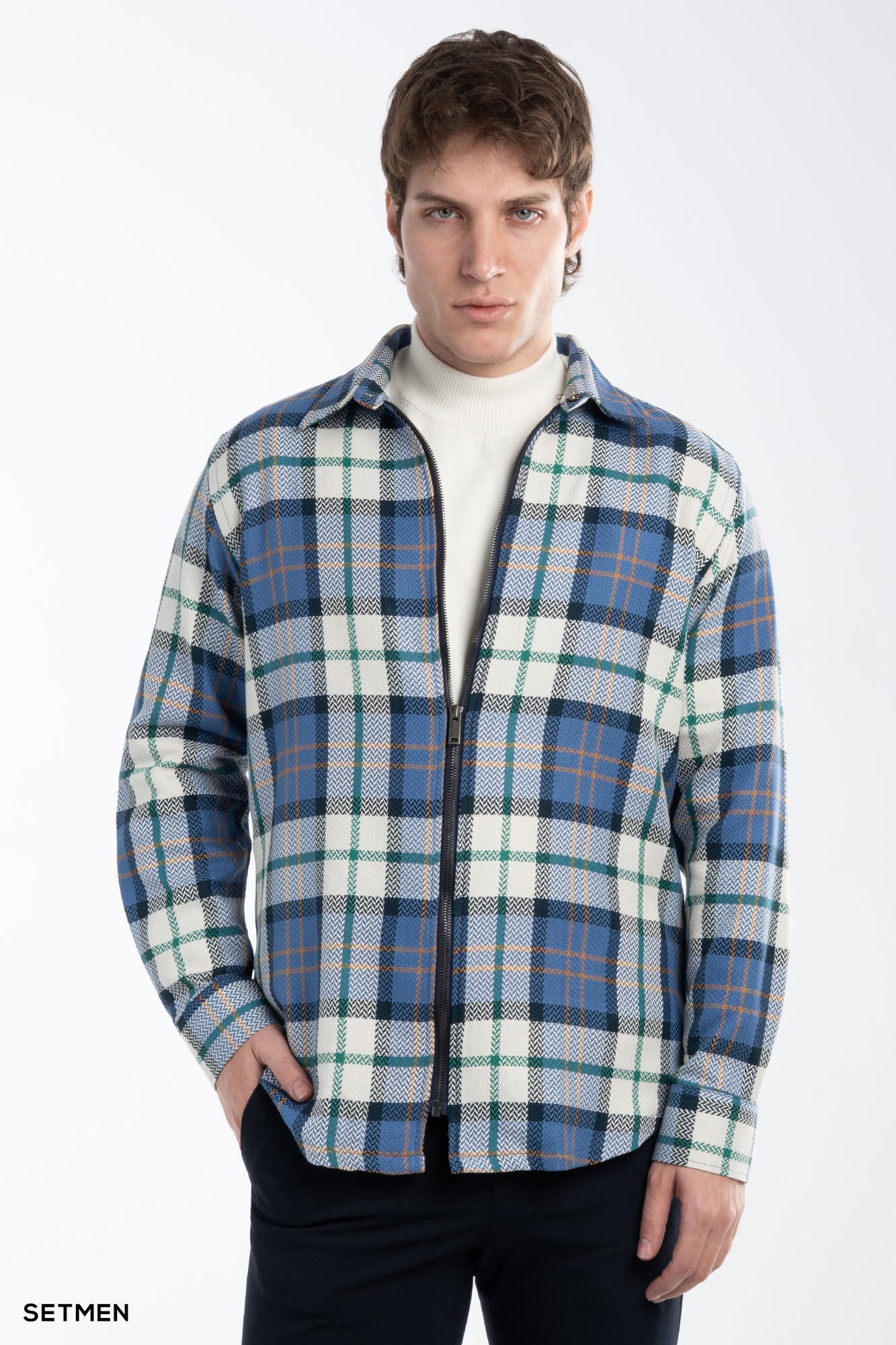 پیراهن مردانه چهارخانه زیپ دار