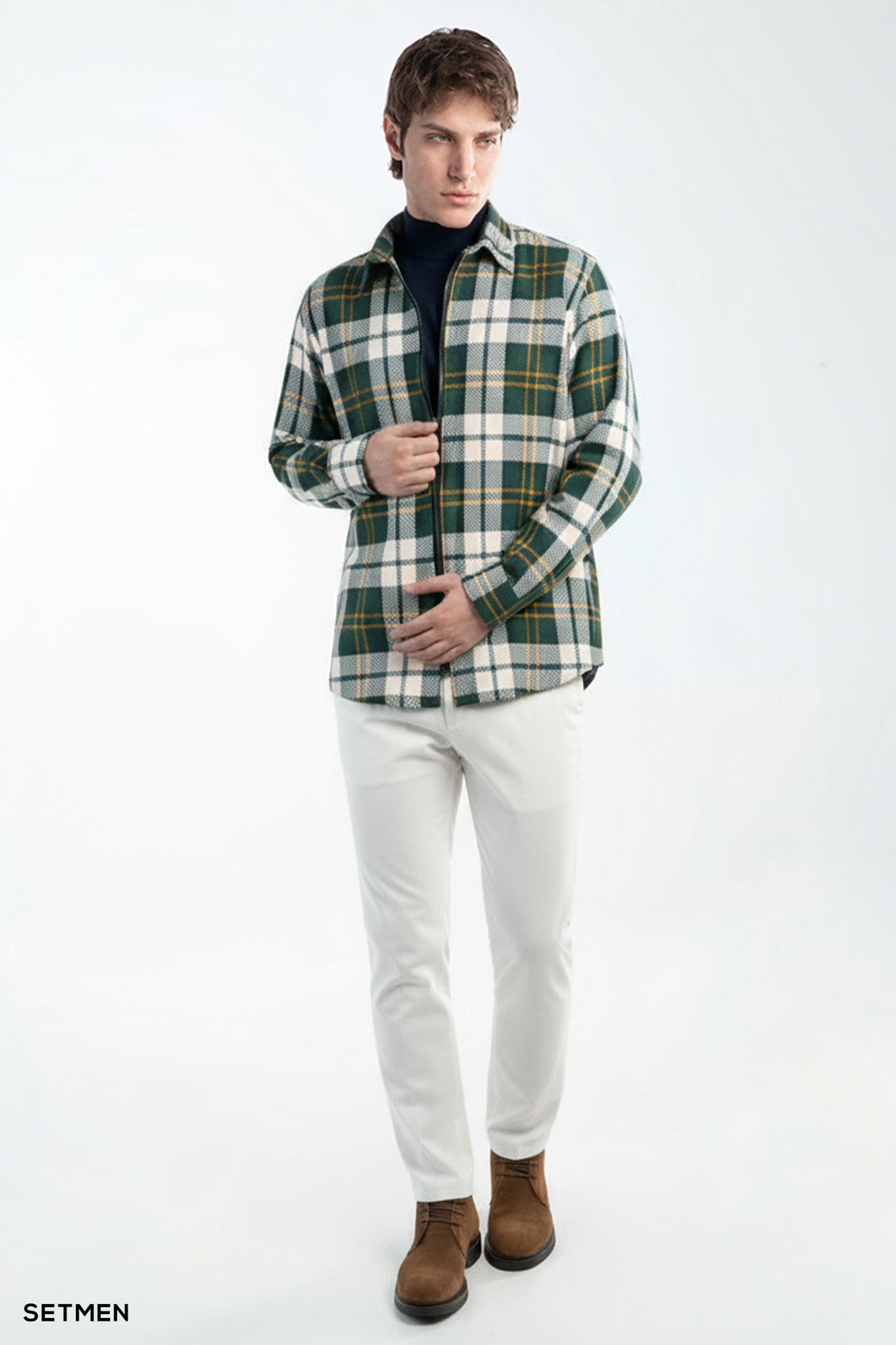 پیراهن مردانه چهارخانه زیپ دار