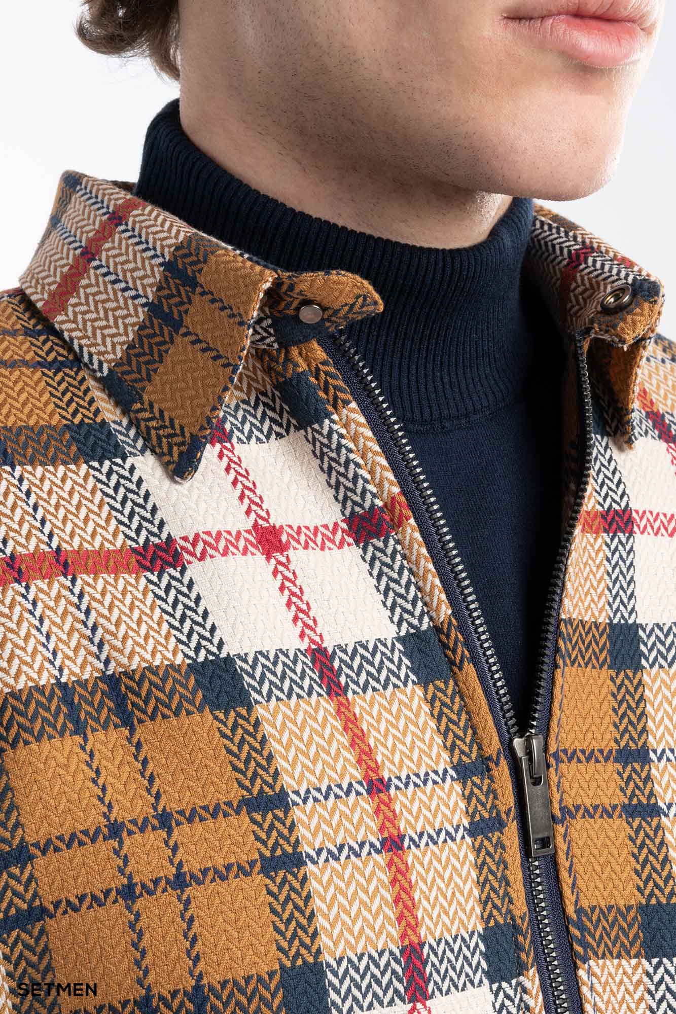 پیراهن مردانه چهارخانه زیپ دار