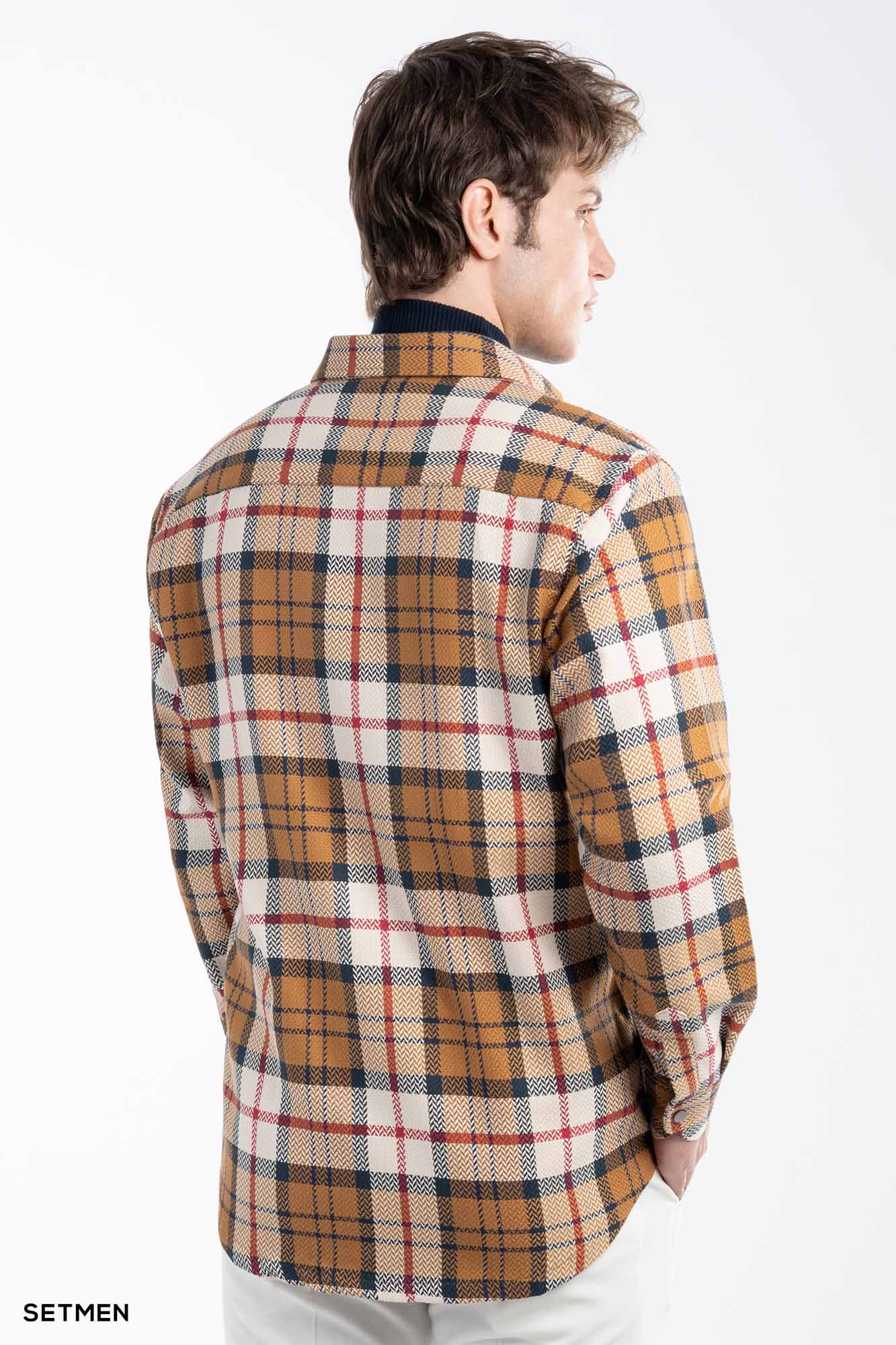 پیراهن مردانه چهارخانه زیپ دار