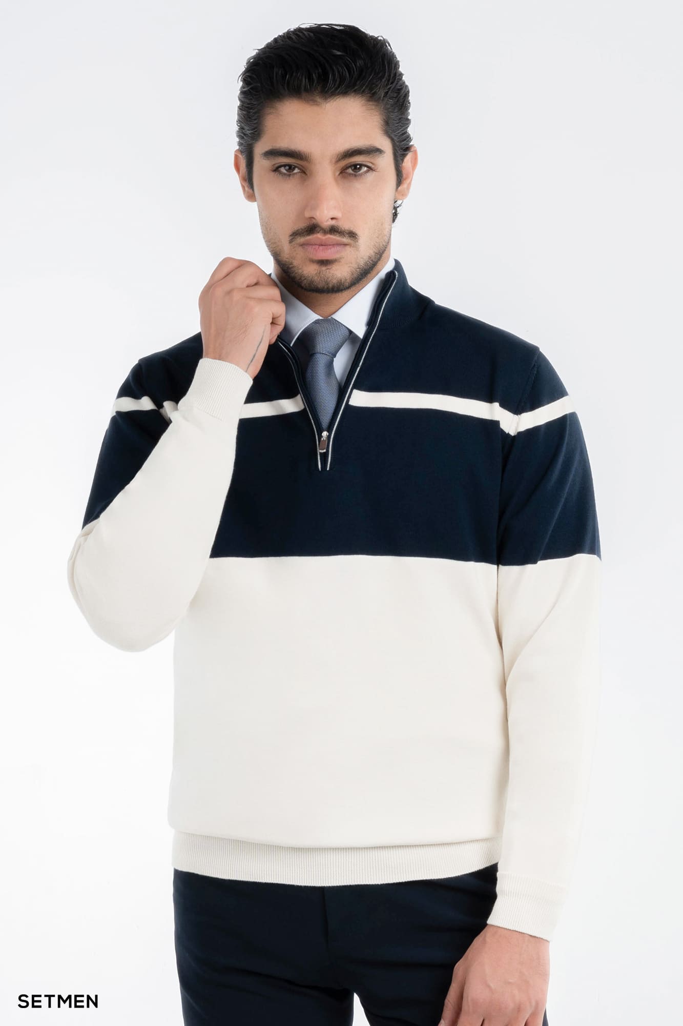 بافت مردانه نیم زیپ یقه ایستاده کلاسیک
