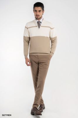 بافت مردانه نیم زیپ یقه ایستاده کلاسیک