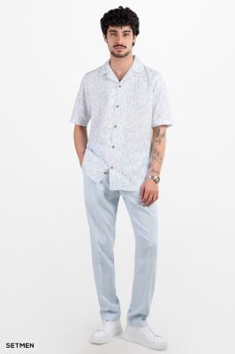 پیراهن مردانه آستین کوتاه یقه انگلیسی هاوایی