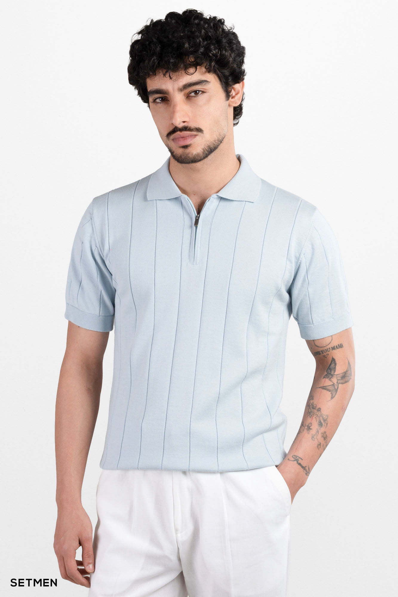 تیشرت مردانه نیم زیپ راه راه