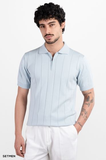 تیشرت مردانه نیم زیپ راه راه