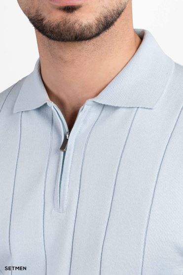 تیشرت مردانه نیم زیپ راه راه