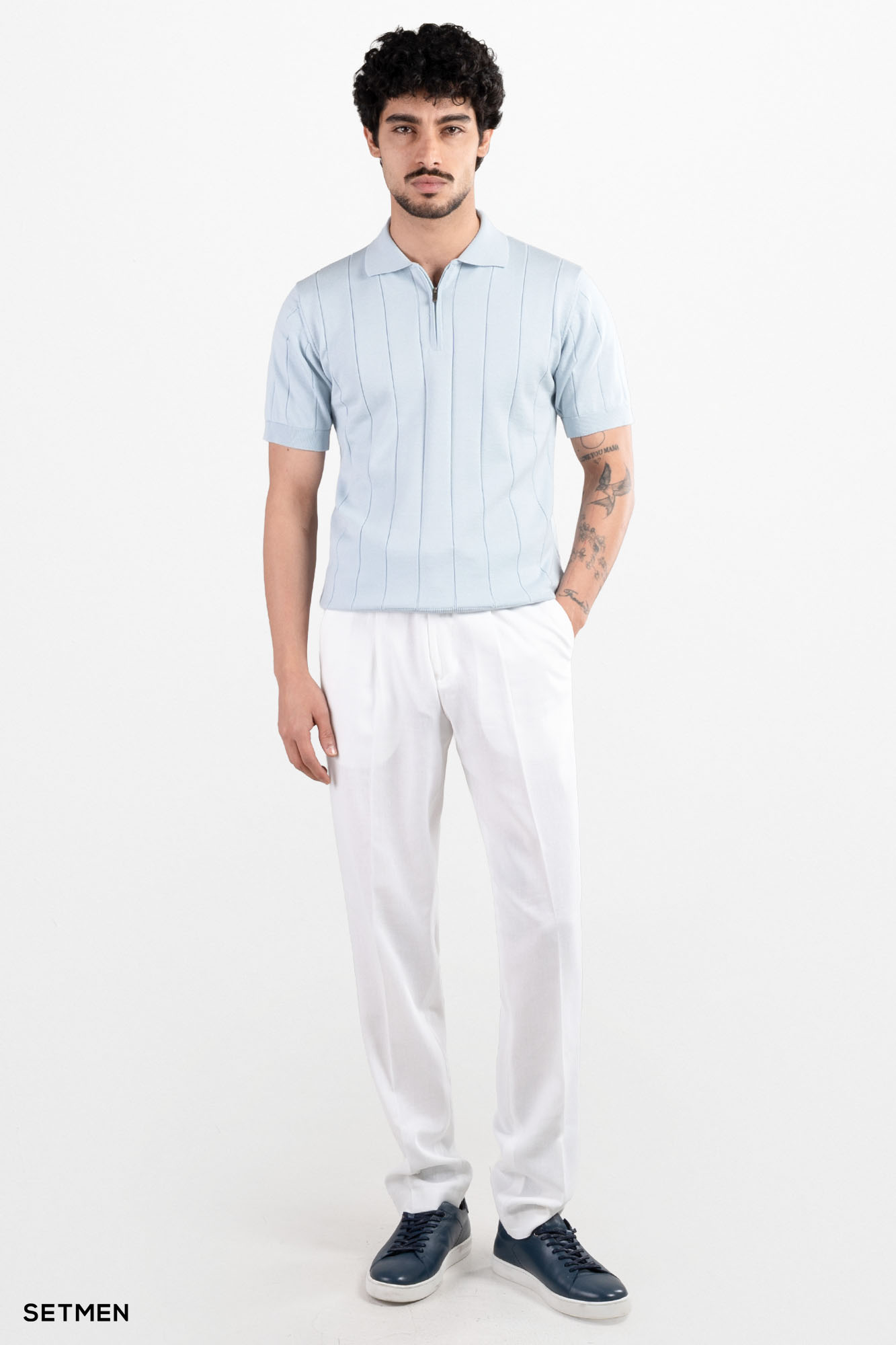 تیشرت مردانه نیم زیپ راه راه