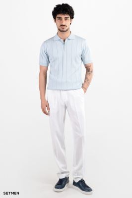 تیشرت مردانه نیم زیپ راه راه