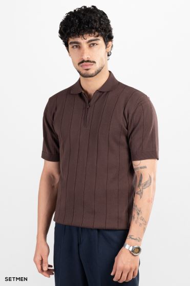 تیشرت مردانه نیم زیپ راه راه