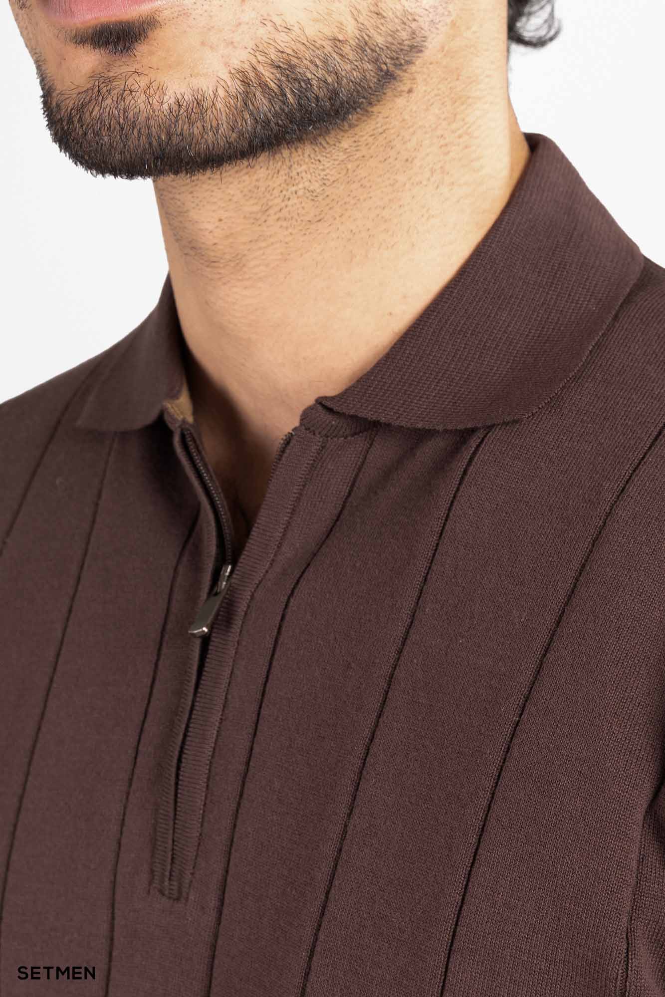 تیشرت مردانه نیم زیپ راه راه