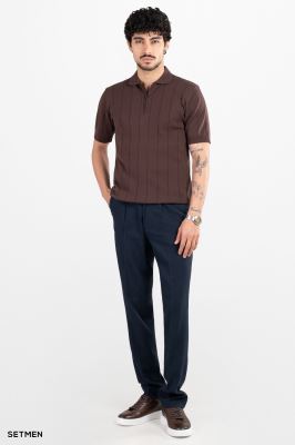 تیشرت مردانه نیم زیپ راه راه