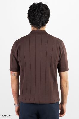 تیشرت مردانه نیم زیپ راه راه