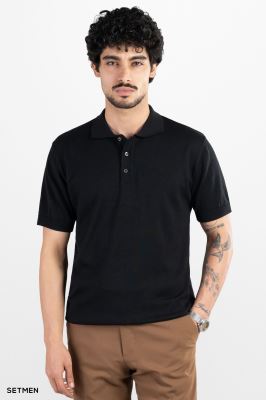 تیشرت مردانه بافت یقه دار سه دکمه