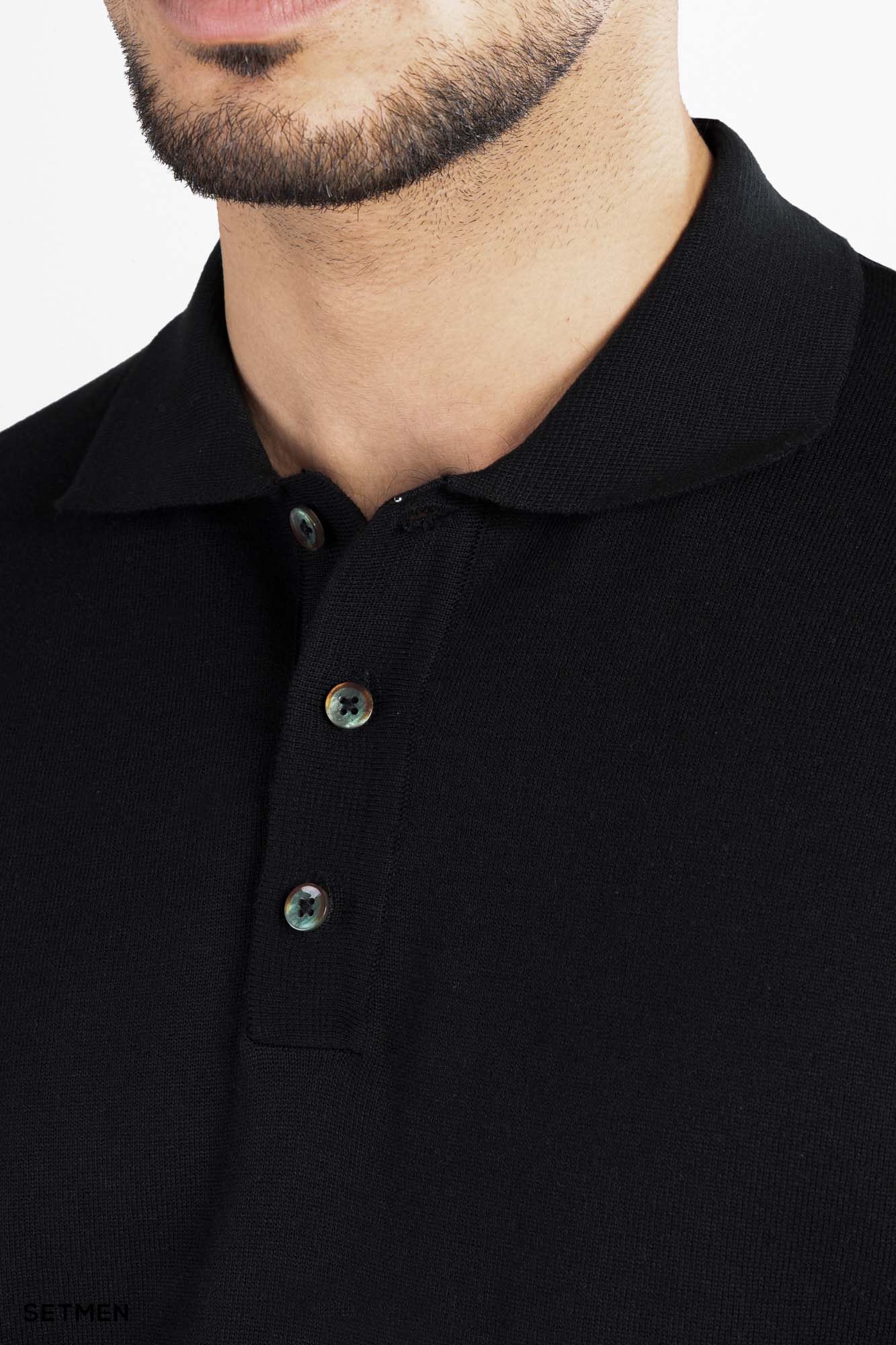 تیشرت مردانه بافت یقه دار سه دکمه