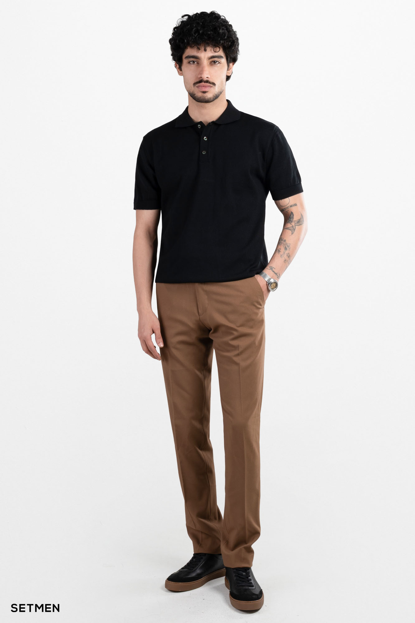 تیشرت مردانه بافت یقه دار سه دکمه