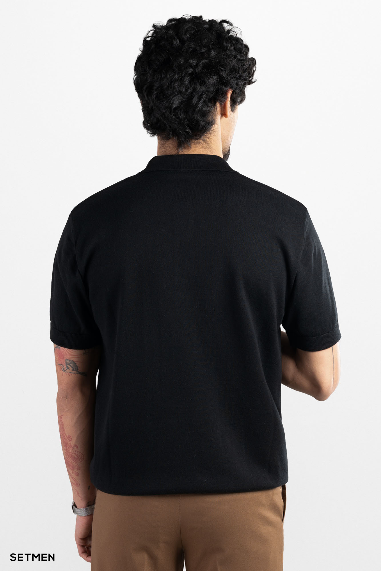 تیشرت مردانه بافت یقه دار سه دکمه