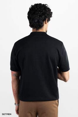 تیشرت مردانه بافت یقه دار سه دکمه