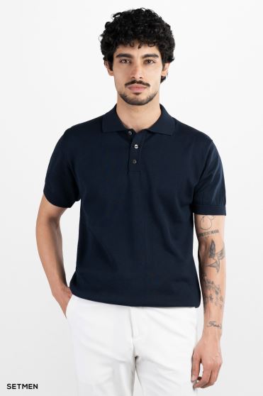 تیشرت مردانه بافت یقه دار سه دکمه