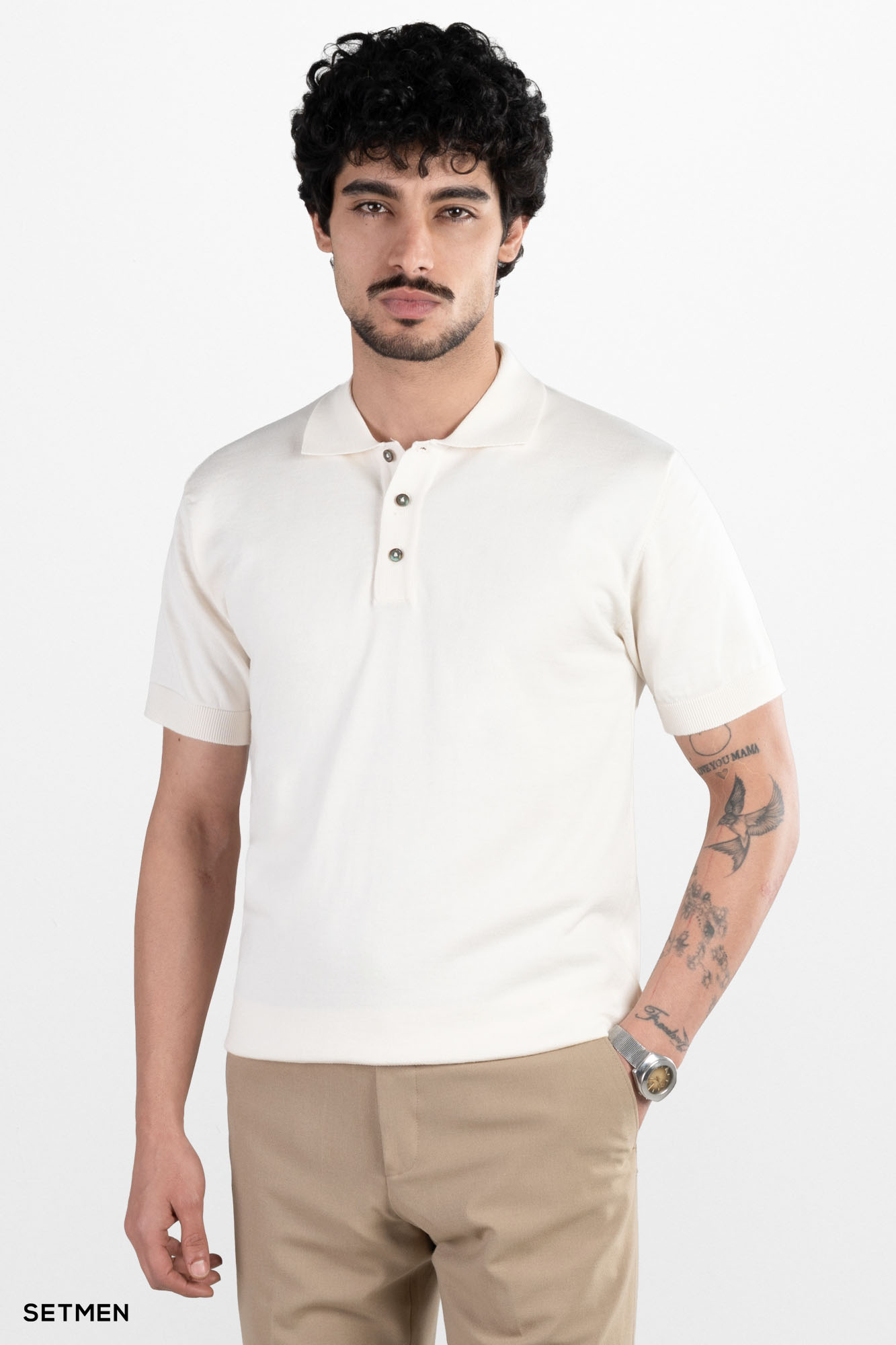 تیشرت مردانه بافت یقه دار سه دکمه