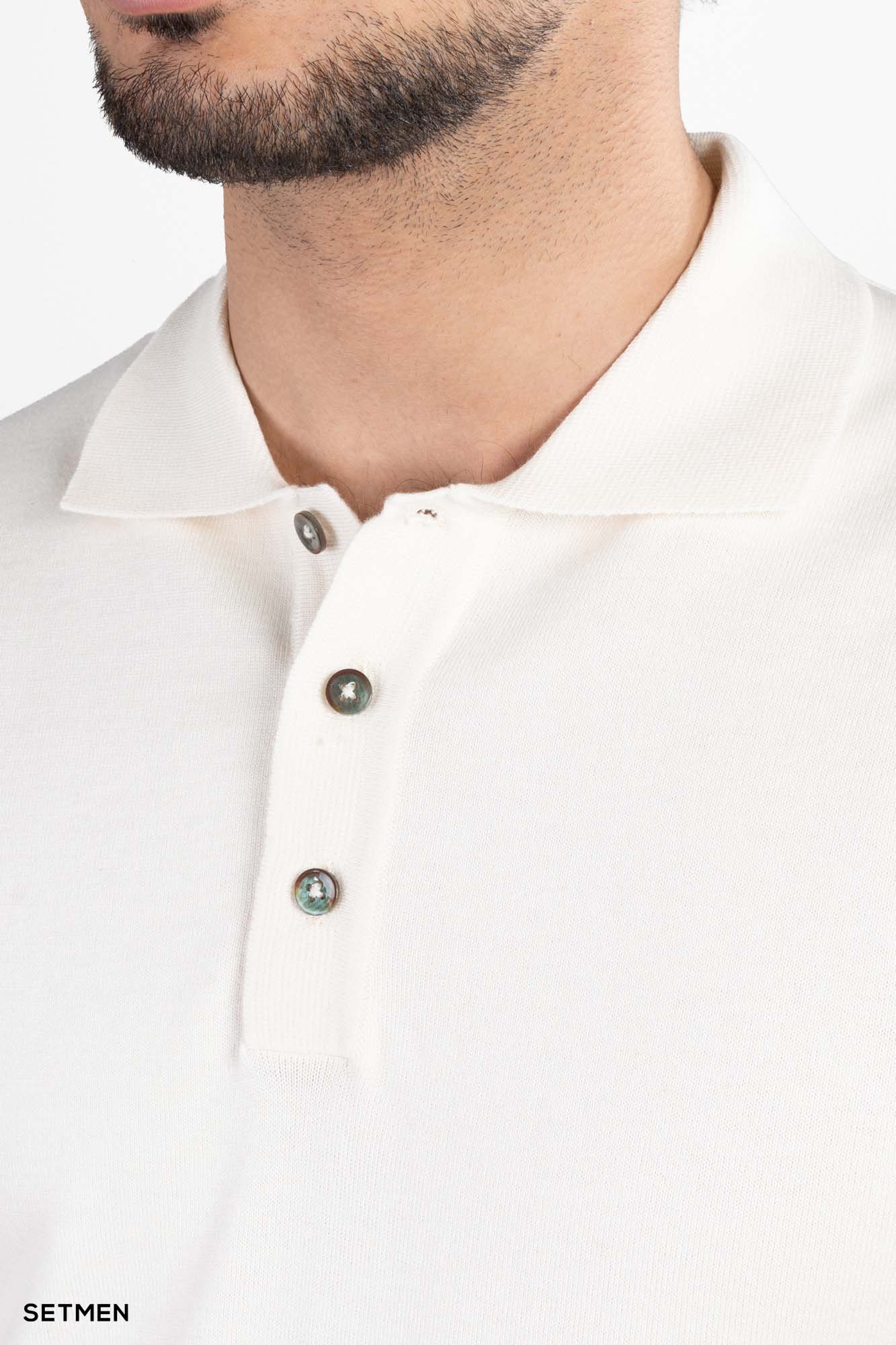 تیشرت مردانه بافت یقه دار سه دکمه