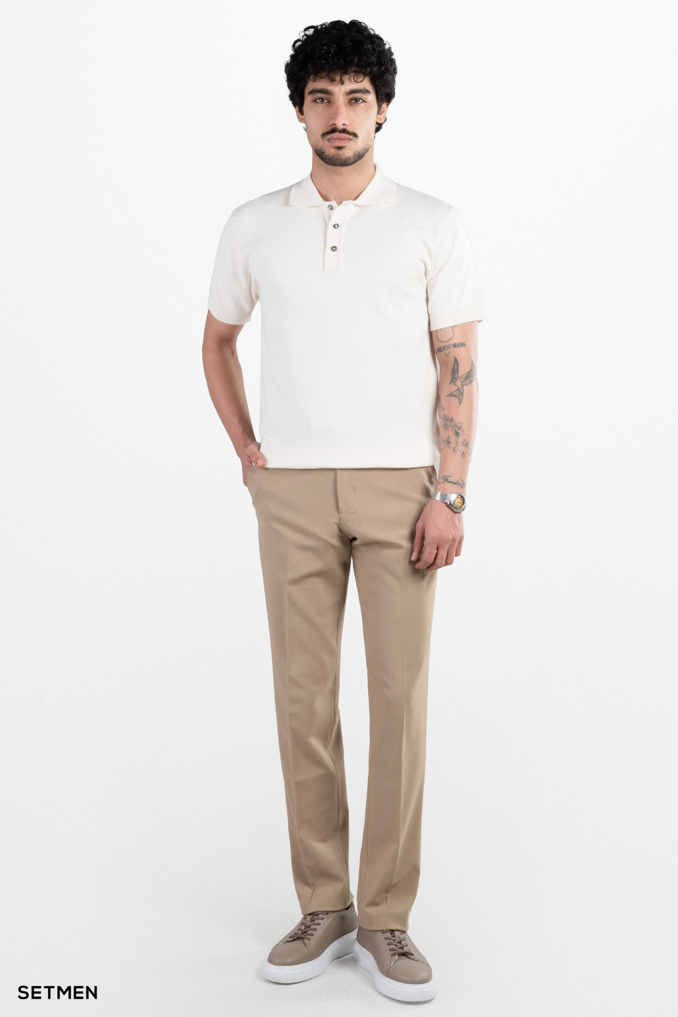 تیشرت مردانه بافت یقه دار سه دکمه